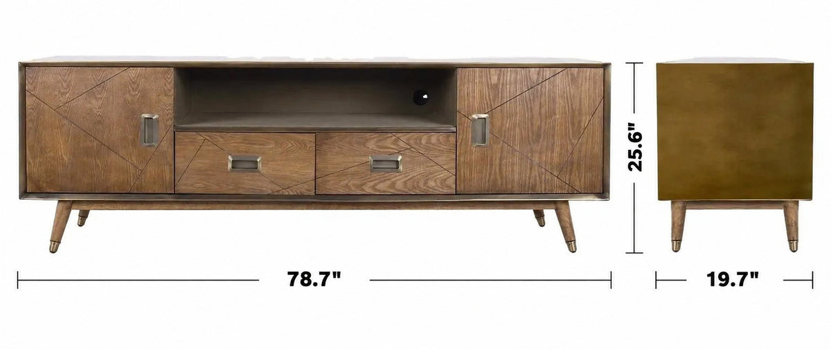 Vintage Wooden TV Console VINTAGE BRASS Size Chart
