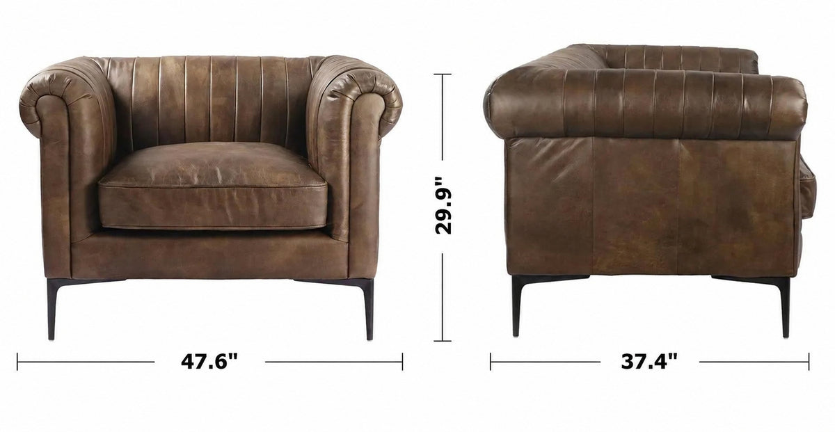Vintage Genuine Leather 1 Seater Sofa ELIS Size Chart