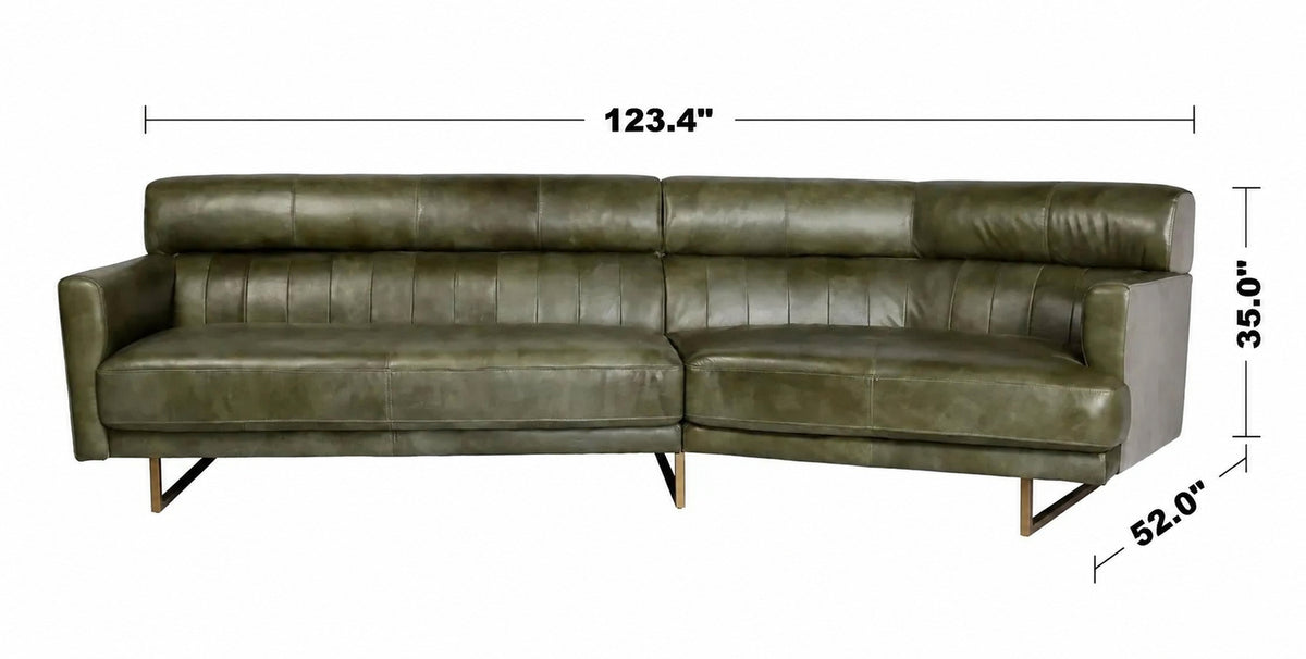 Vintage Genuine Leather L Shape Sofa GREEN FRANCO Size Chart