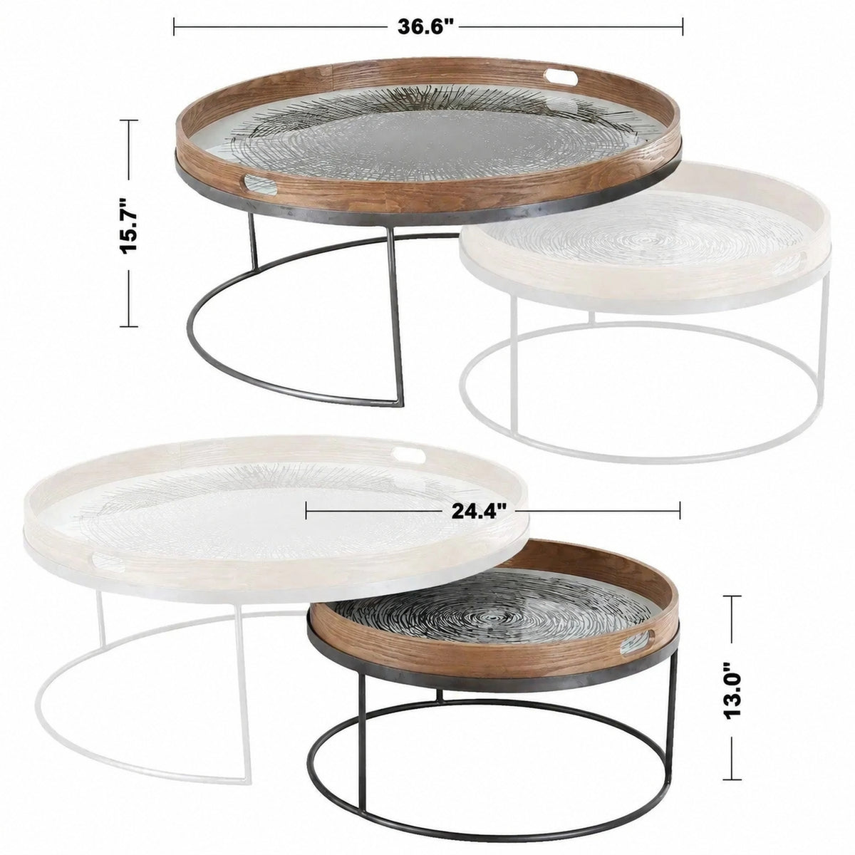 Industrial Oak Wood Coffee Table ART Size Chart