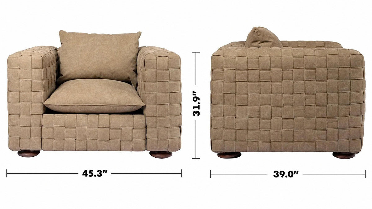 Vintage Canvas 1 Seater Sofa MARTIN Size Chart
