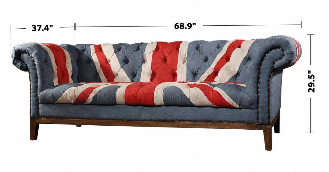 Vintage Fabric Chesterfield 2 Seater Sofa UNION JACK Size Chart