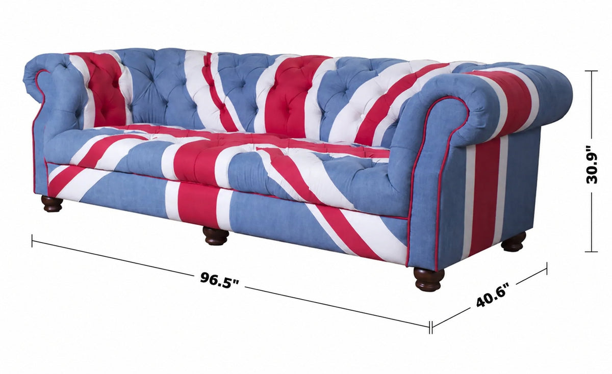 Vintage Fabric Chesterfield 3 Seater Sofa UNION JACK Size Chart