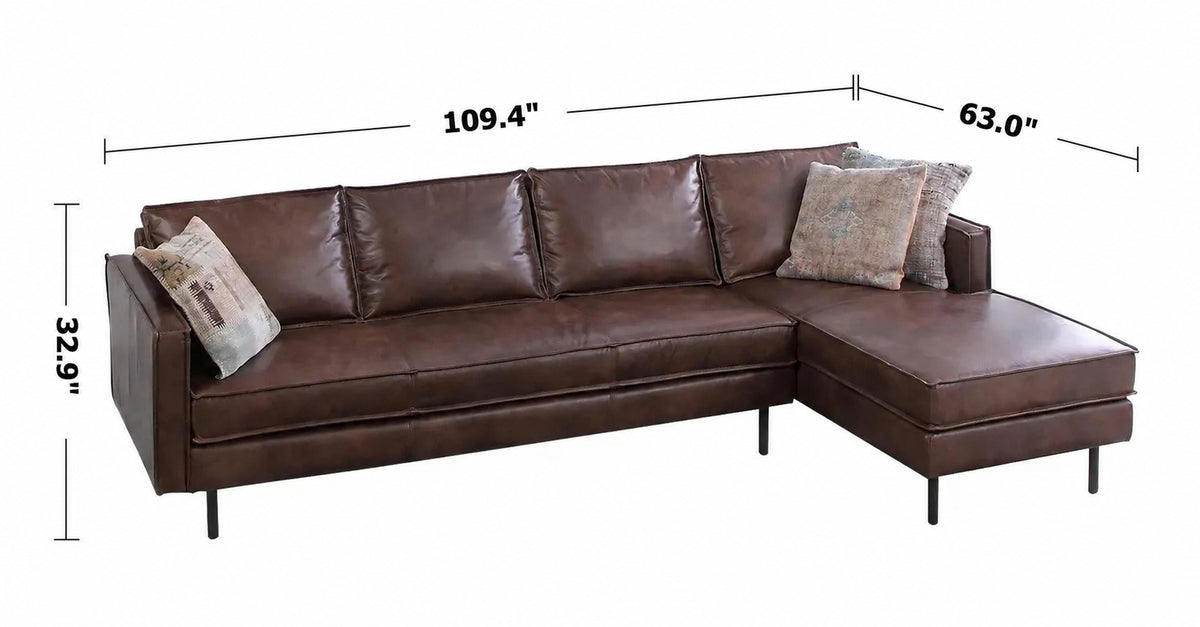 Vintage Genuine Leather L Shape Sectional Sofa BELGIAN 3+L Size Chart