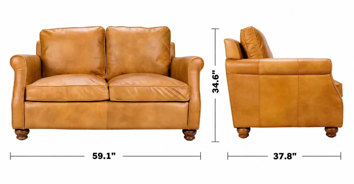 Vintage Genuine Leather 2 Seater Sofa BARCLAY Size Chart