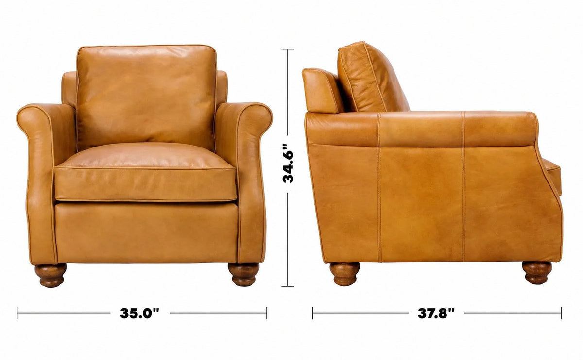 Vintage Genuine Leather 1 Seater Sofa BARCLAY Size Chart