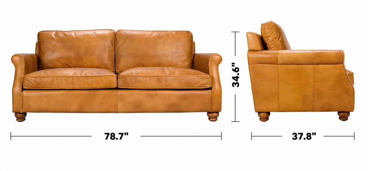 Vintage Genuine Leather 3 Seater Sofa BARCLAY Size Chart