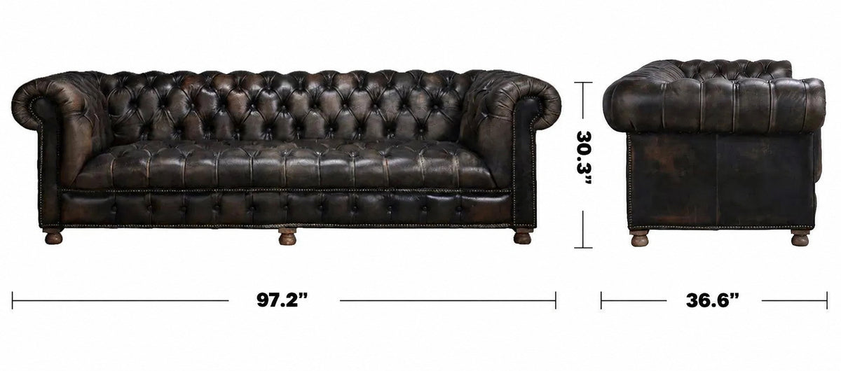 Vintage Genuine Leather 4 Seater Sofa CHESTERFIELD BUTTON Size Chart