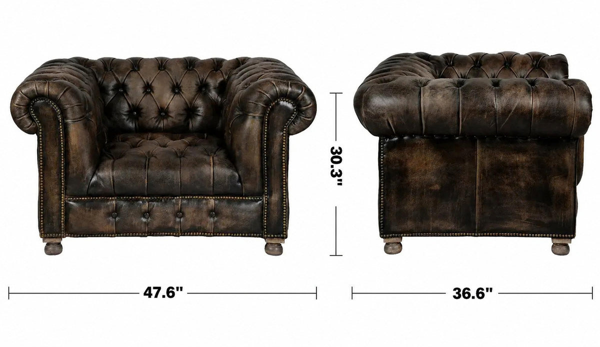 Vintage Genuine Leather 1 Seater Sofa CHESTERFIELD BUTTON Size Chart