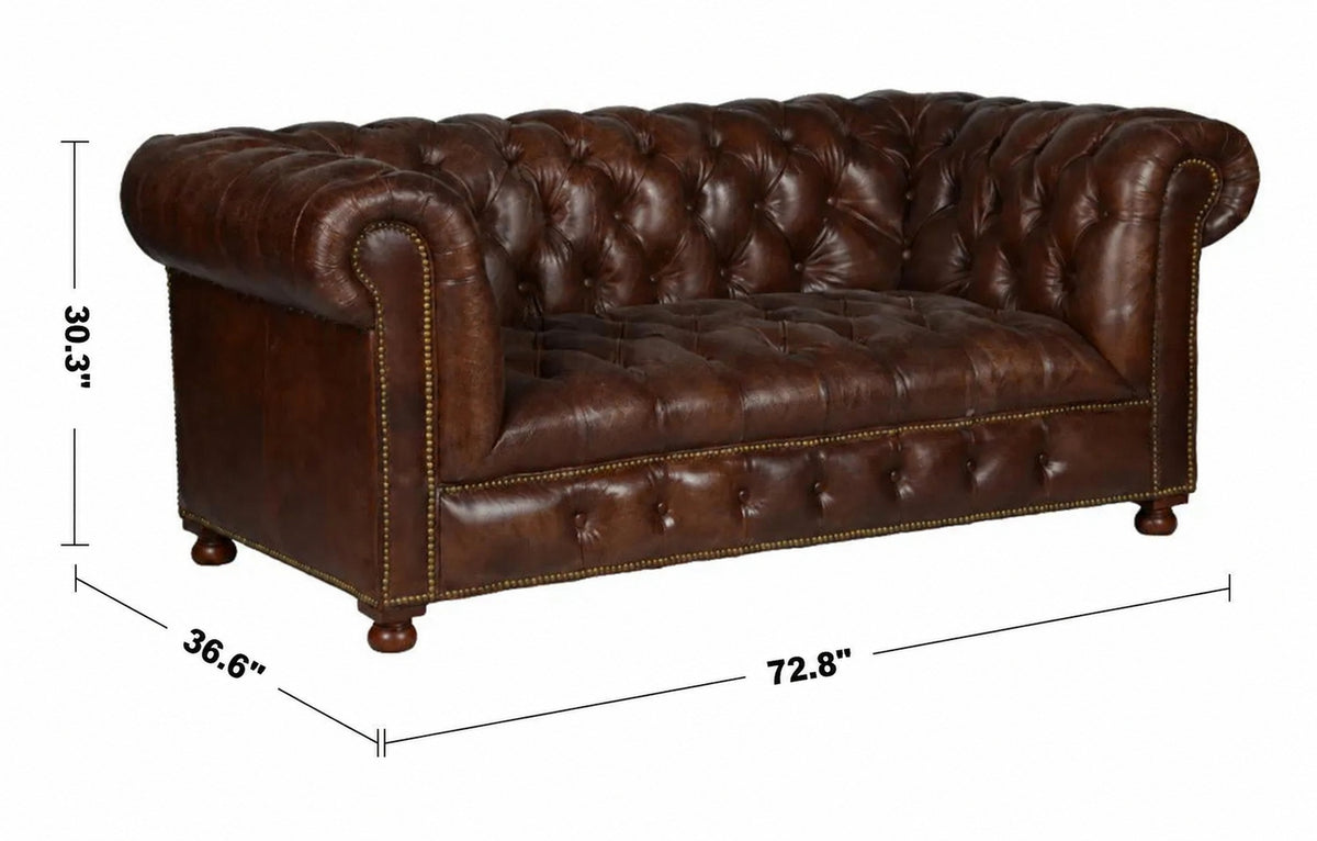 Vintage Genuine Leather 2 Seater Sofa CHESTERFIELD BUTTON Size Chart