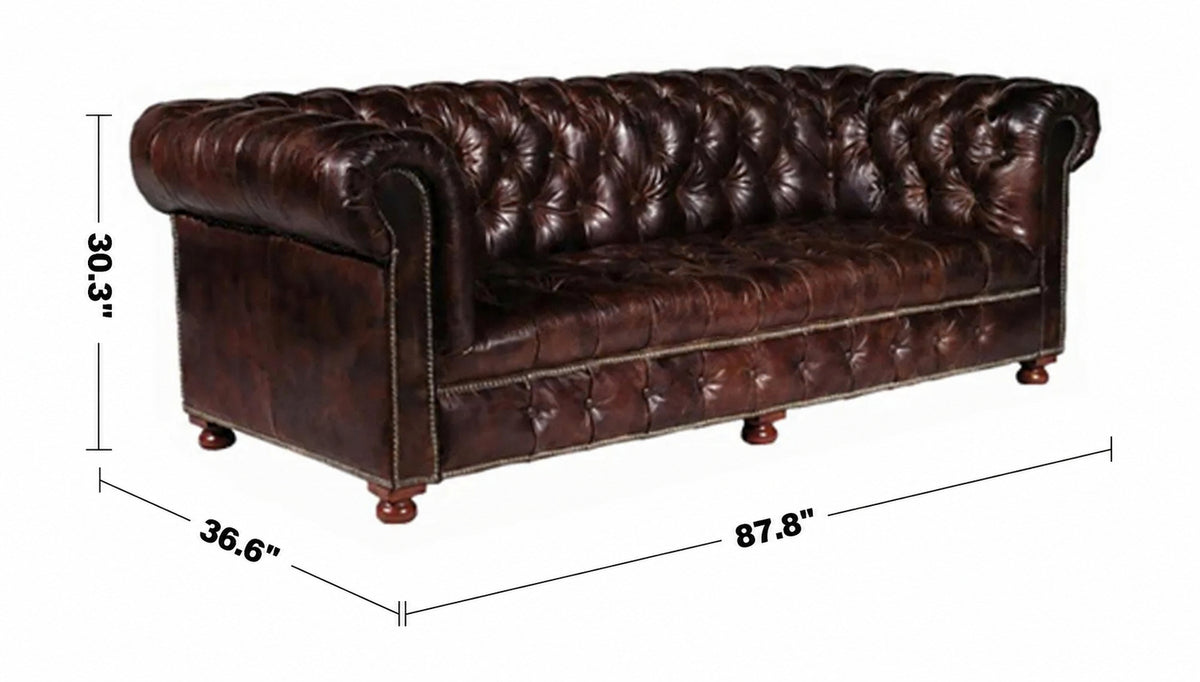 Vintage Genuine Leather 3 Seater Sofa CHESTERFIELD BUTTON Size Chart