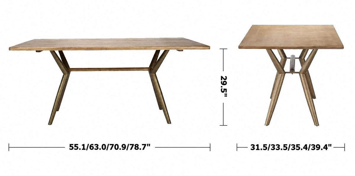 Industrial Wooden Dining Table LUCIEN ASH Size Chart