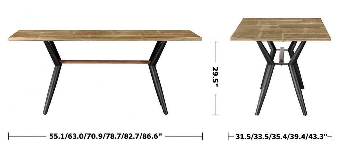 Industrial Brass Dining Table LUCIEN BRASS Size Chart