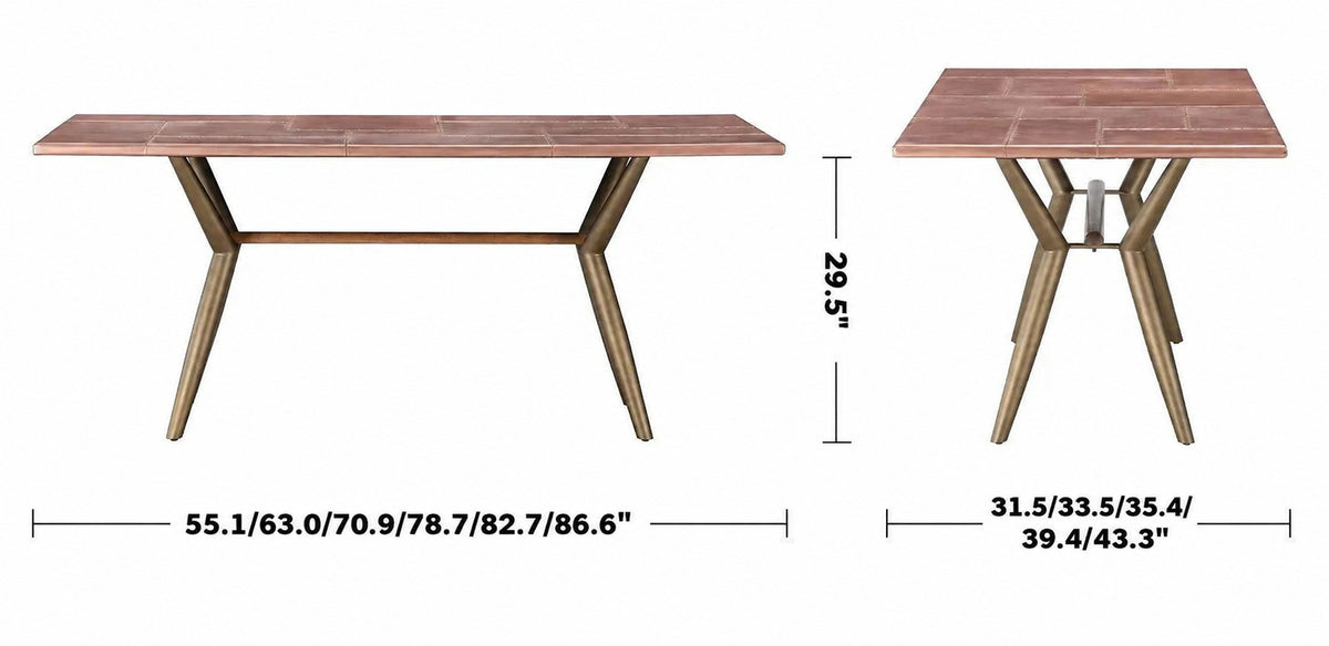 Industrial Copper Dining Table LUCIEN ROSE Size Chart