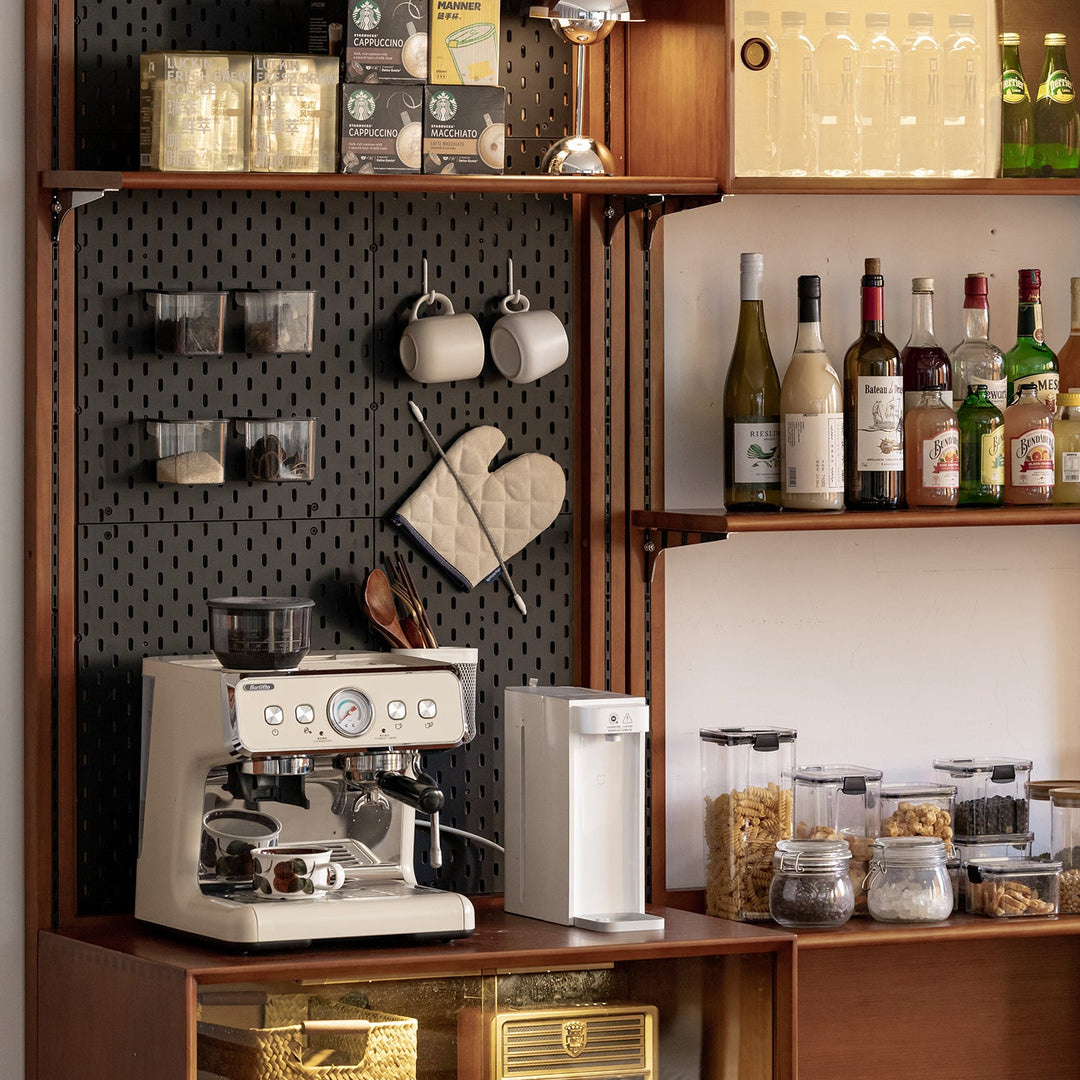 Vintage boxwood modular hanging wall shelf system muse dining detail 2.