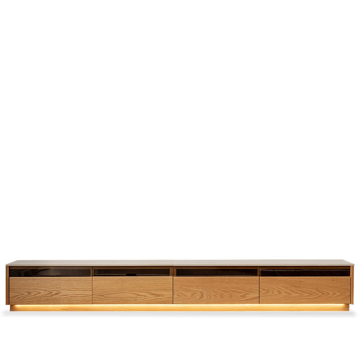 Scandinavian oak wood tv console floating light color swatches.