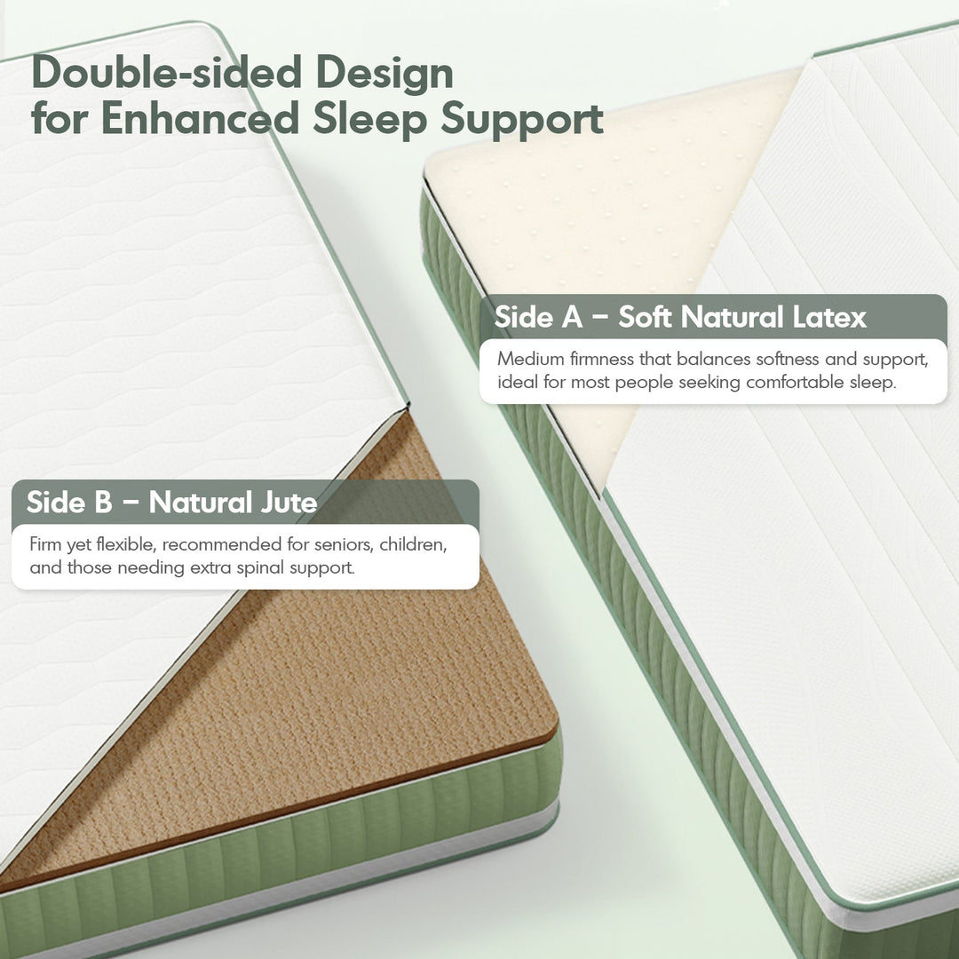 22cm Natural Latex Jute Fiber Pocket Spring Double Side Mattress FOREST