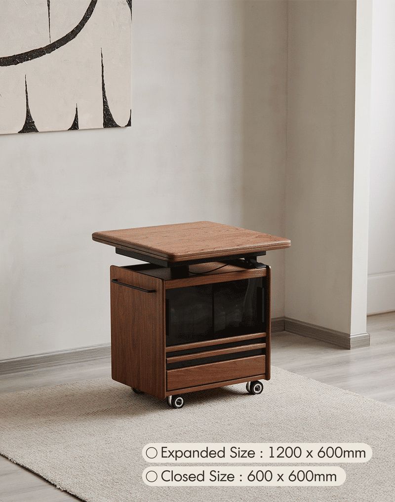 Japandi Walnut Wood Extendable Height Adjustable Coffee Table MIRROR LAKE More Details and Instruction_2