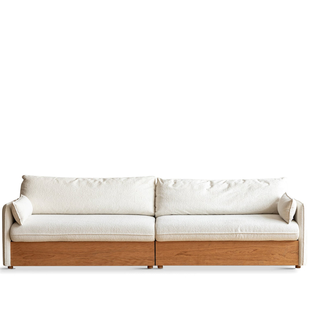 Japandi boucle fabric pine wood storage 4 seater sofa kangaroo detail 28.