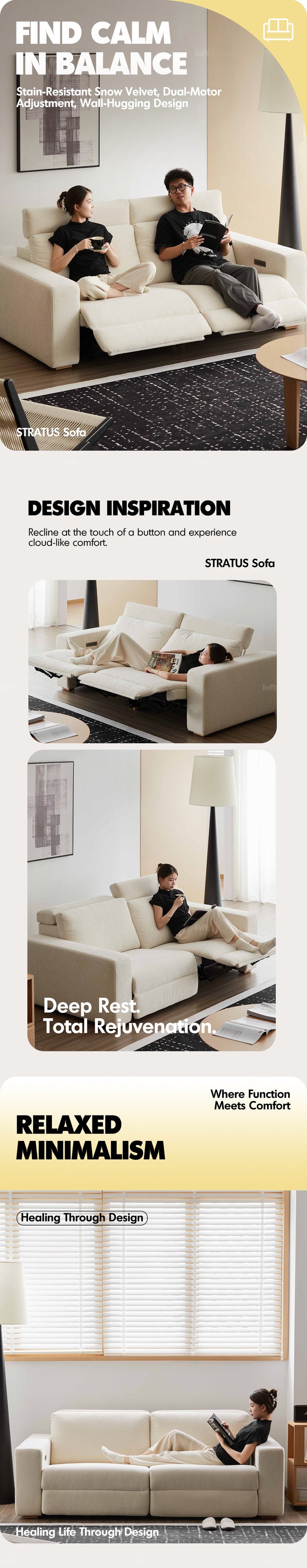 Minimalist Chenille Velvet Fabric Electric Recliner 3 Seater Sofa STRATUS Good to Know Preview-1