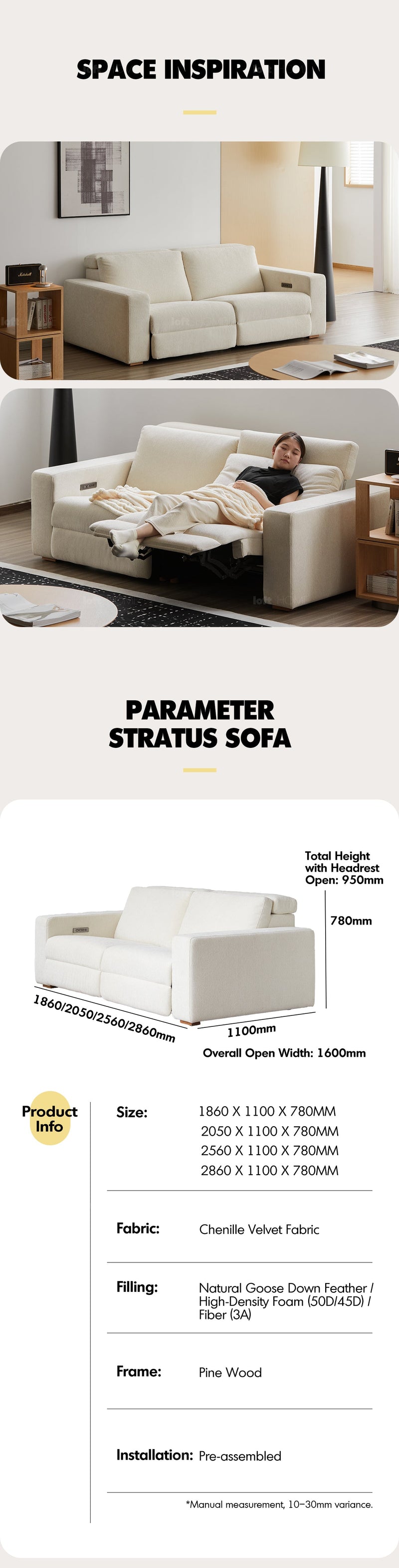 Minimalist Chenille Velvet Fabric Electric Recliner 3 Seater Sofa STRATUS More Details and Instruction_20