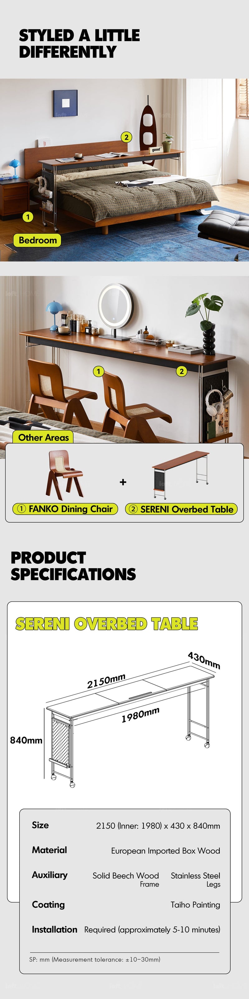 Bauhaus Boxwood Stainless Steel Mobile Overbed Table SERENI More Details and Instruction_5