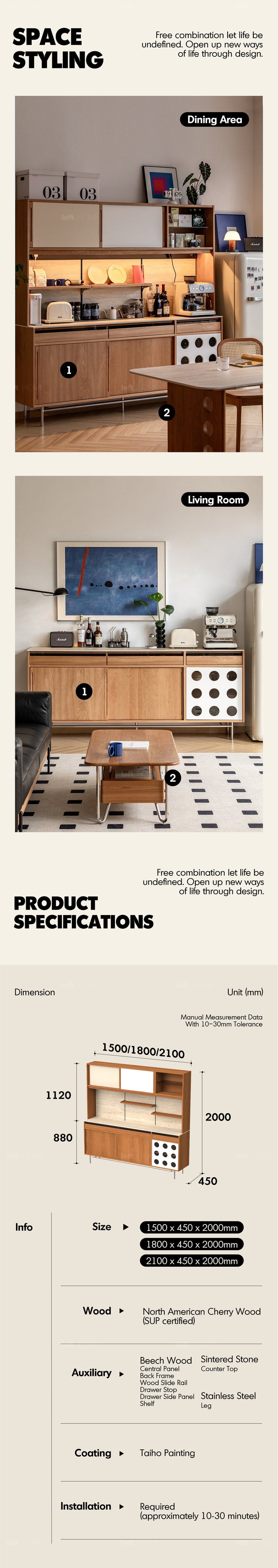 Scandinavian Cherry Wood Sintered Stone Storage Side Cabinet TIMELESS More Details and Instruction_23