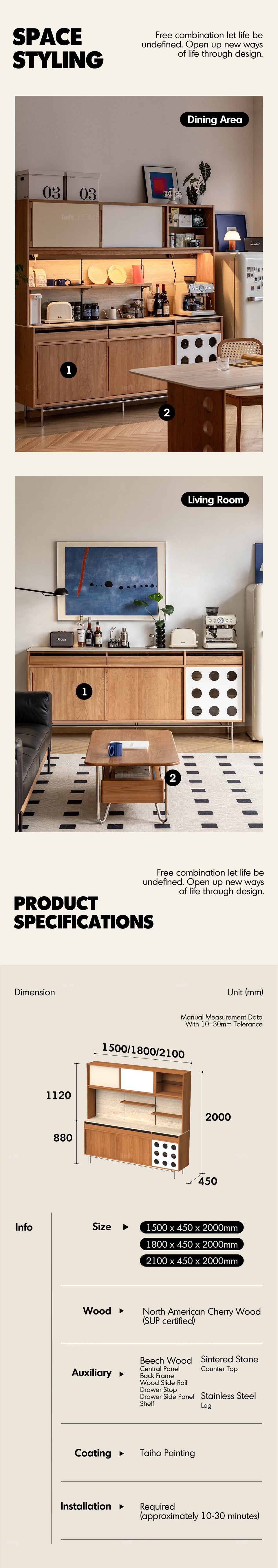 Scandinavian Cherry Wood Sintered Stone Storage Side Cabinet TIMELESS More Details and Instruction_23