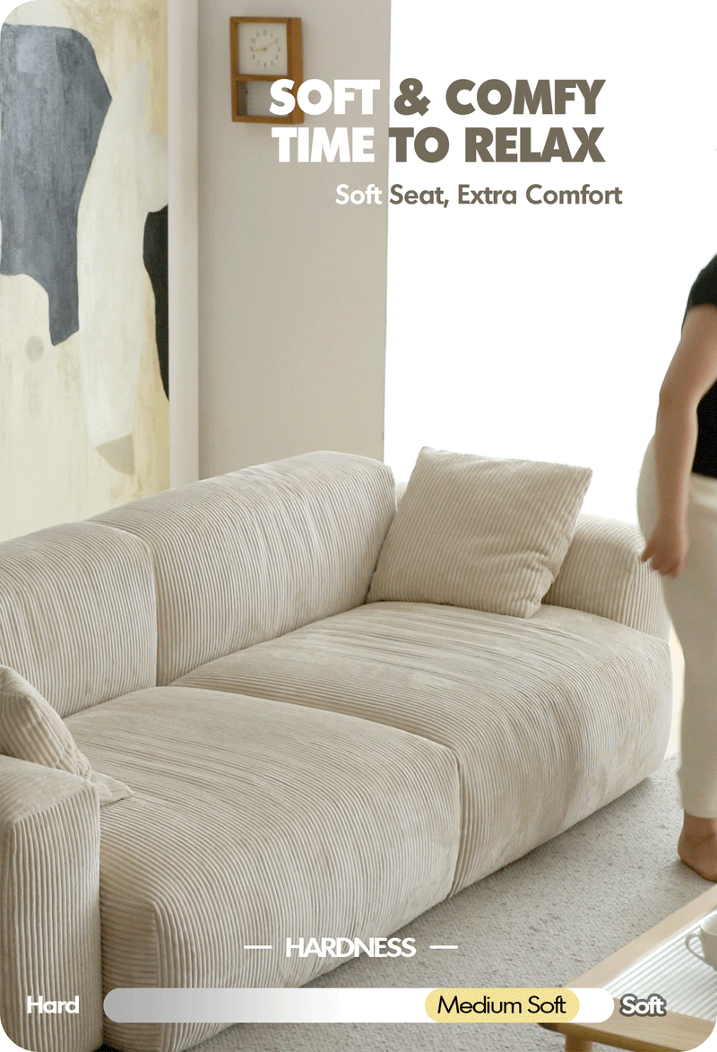 Cream Corduroy Velvet Fabric 2 Seater Sofa SQUARE More Details and Instruction_2