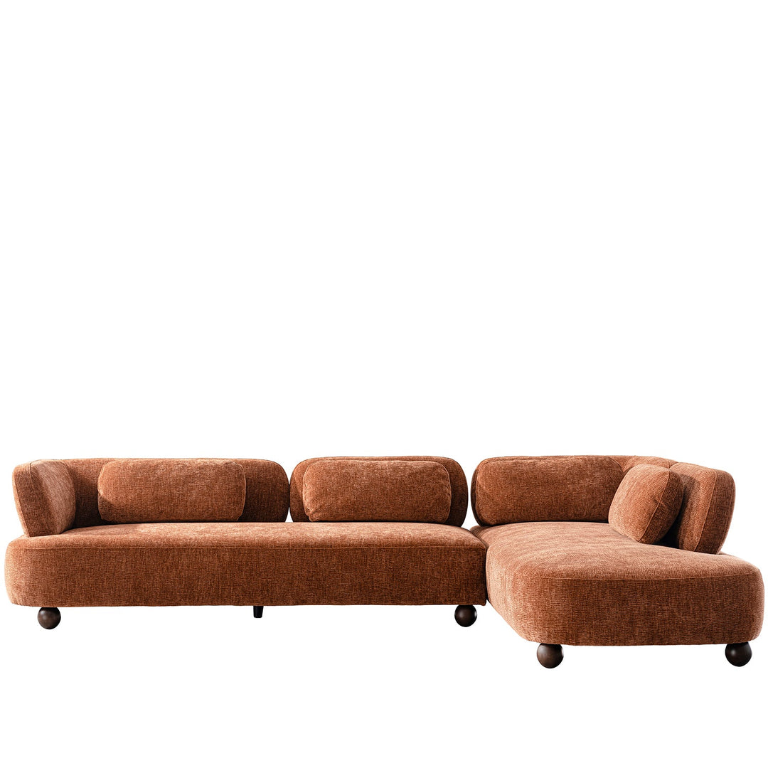Cream velvet fabric modular l shape sectional sofa 4+l bubba in white background.