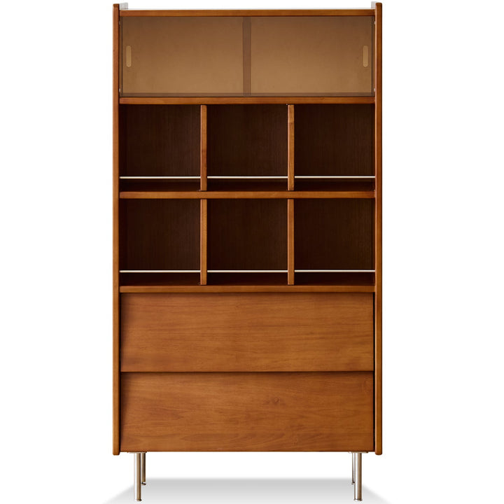 Vintage boxwood display cabinet mies in white background.