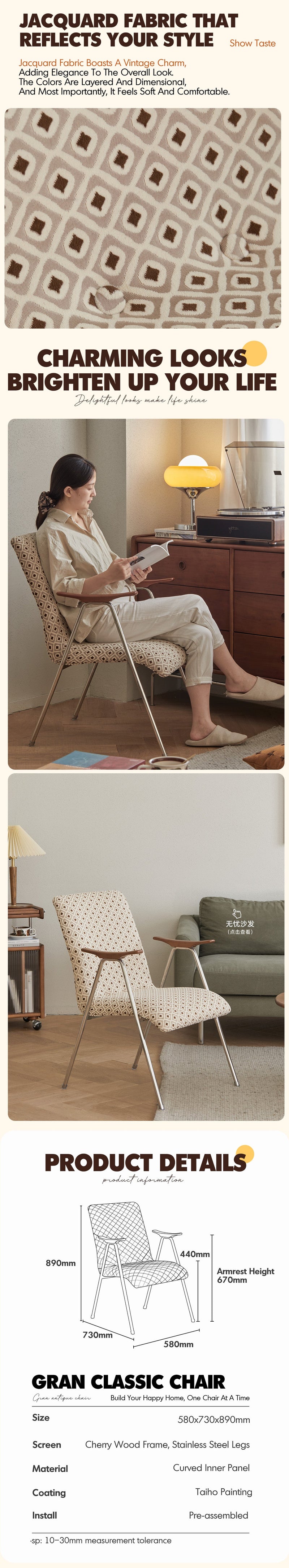 Bauhaus Mixed Weave Fabric 1 Seater Sofa GLEN More Details and Instruction_2