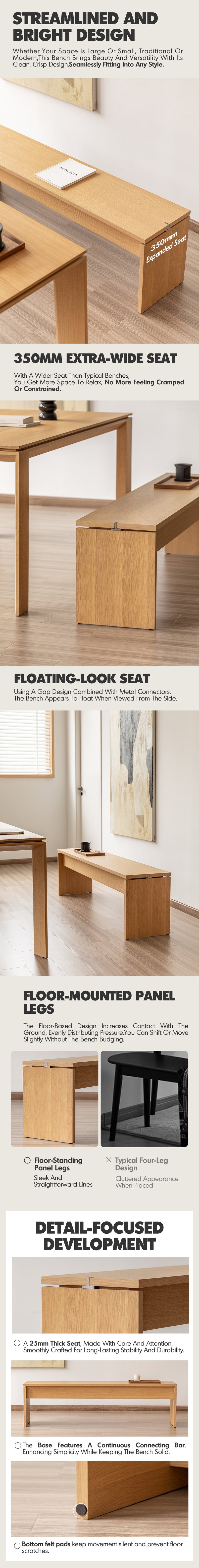 Minimalist Oak Wood Veneer Plywood Dining Bench HORIZON More Details and Instruction_2