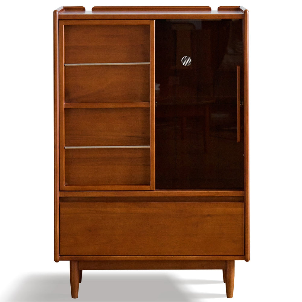 Vintage boxwood side cabinet vista in white background.