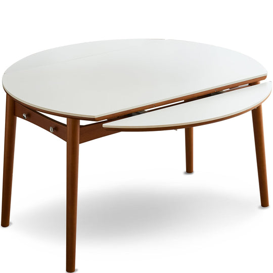 Bauhaus sintered stone extendable dining table minima in white background.