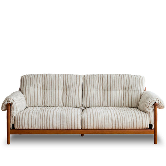 Bauhaus chenille velvet fabric boxwood 3 seater sofa open backed in white background.