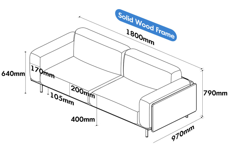 Scandinavian Boucle Fabric 2 Seater Sofa HARVEST Size Chart