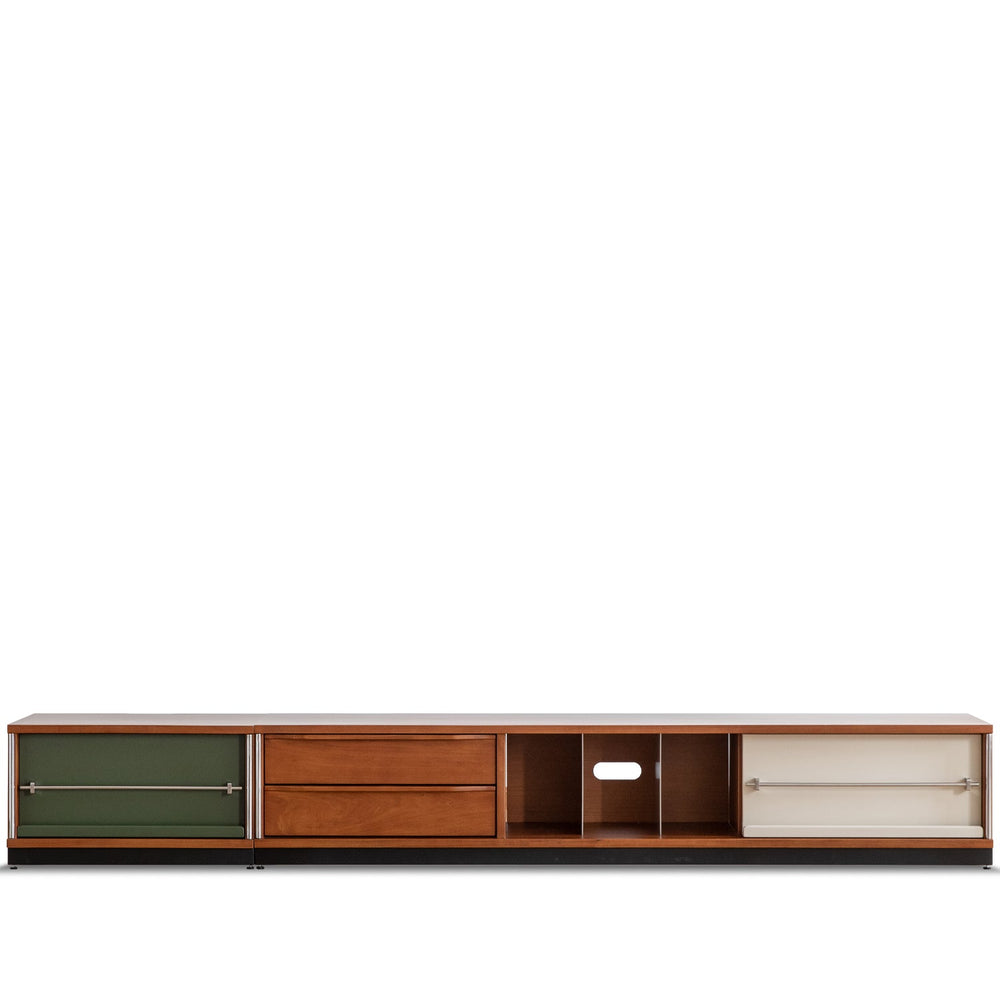 Bauhaus boxwood modular tv console silver wing in white background.