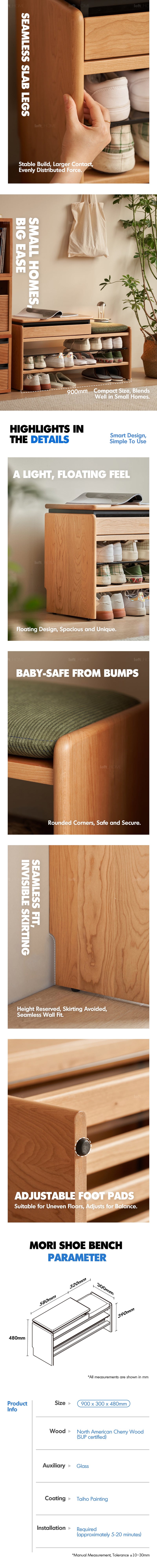 Scandinavian Cherry Wood Shoe Changing Bench MORI More Details and Instruction_2