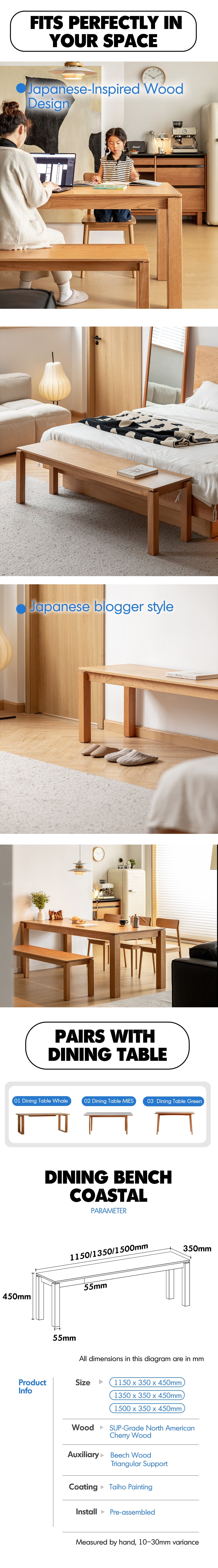 Scandinavian Cherry Wood Dining Bench COASTAL More Details and Instruction_6