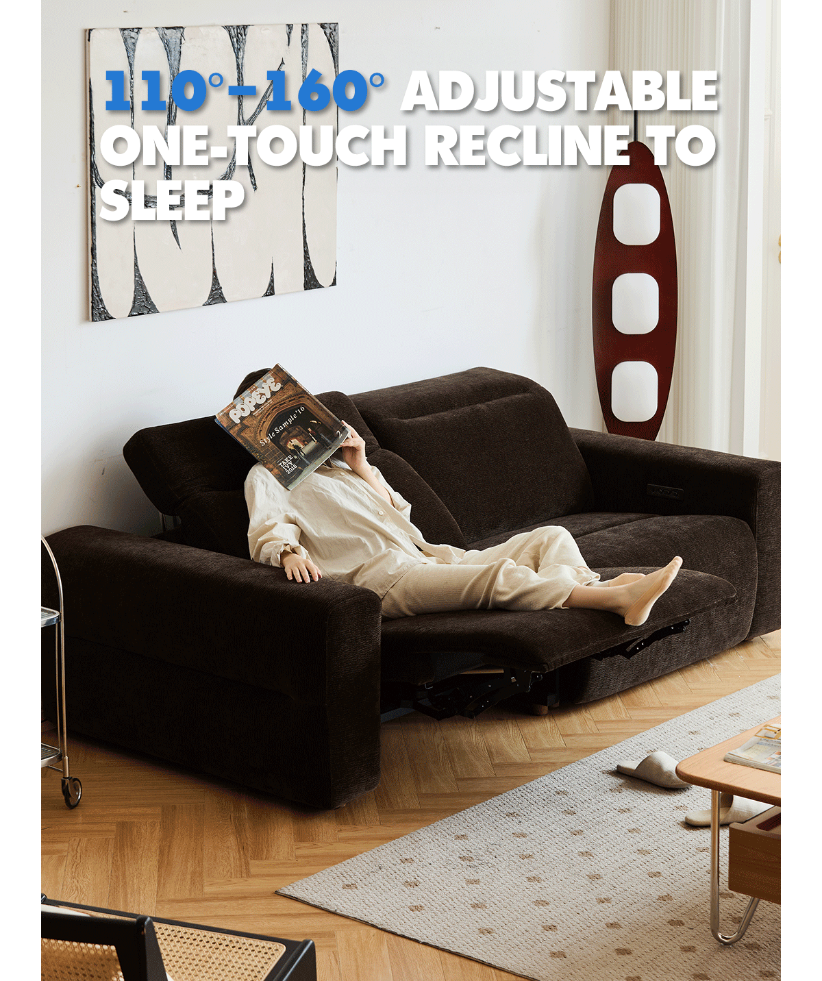 Cream Chenille Velvet Fabric Electric Recliner 3 Seater Sofa LOLO More Details and Instruction_2