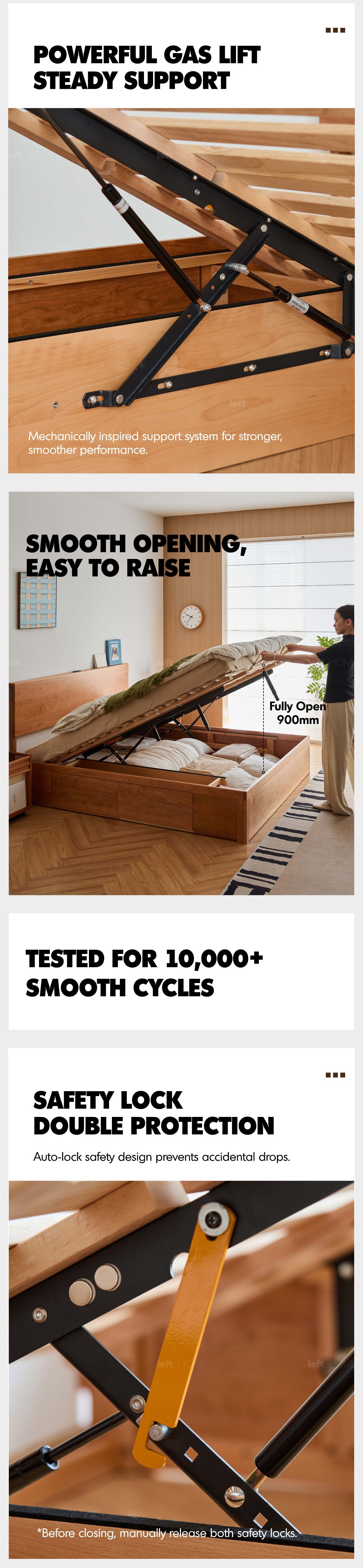 Scandinavian Cherry Wood Lift-Up Storage Platform Bed With Drawer KANGAROO More Details and Instruction_2