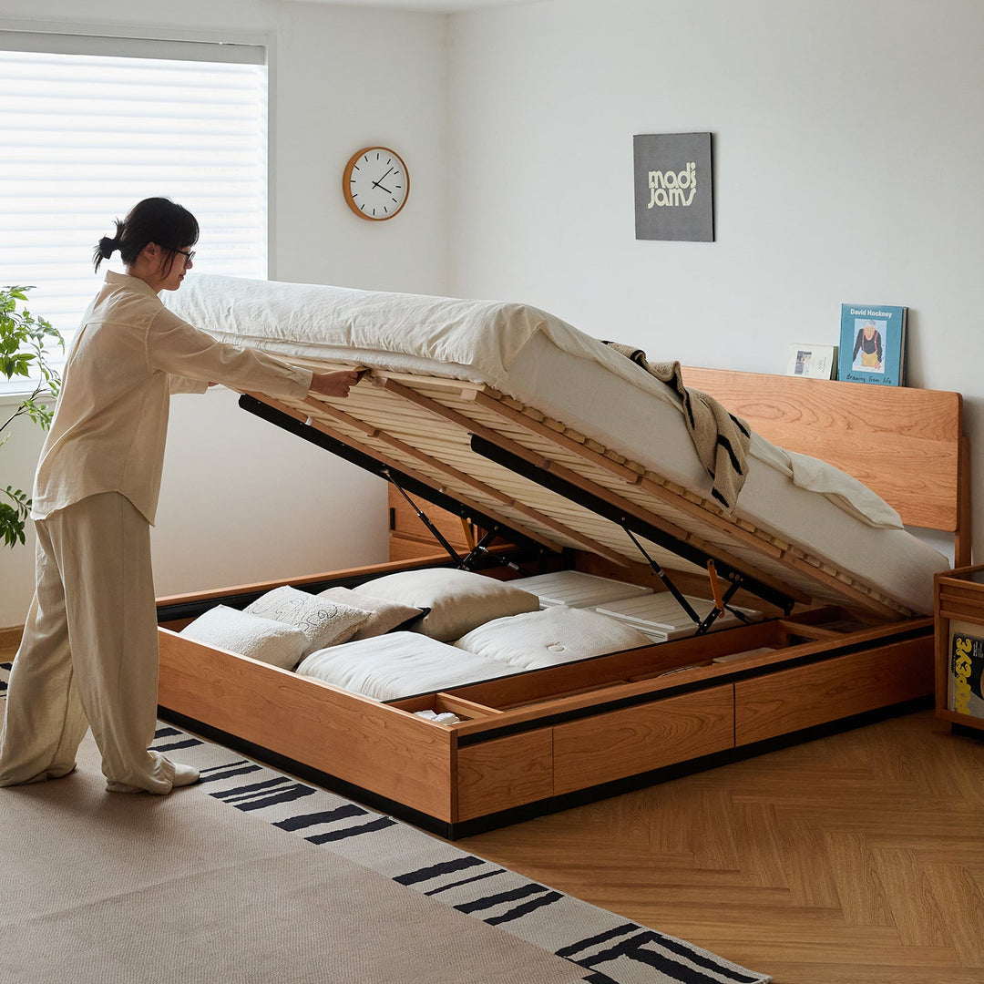 Scandinavian Cherry Wood Storage Bed TOAST