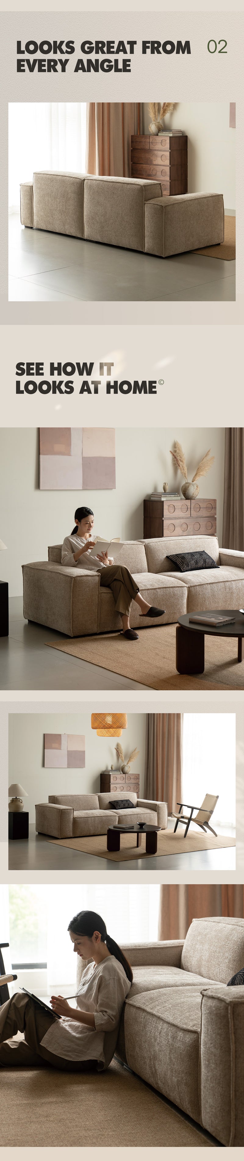 more product details and feature of Minimalist Linen Fabric 3 Seater Sofa CAMALEONDA