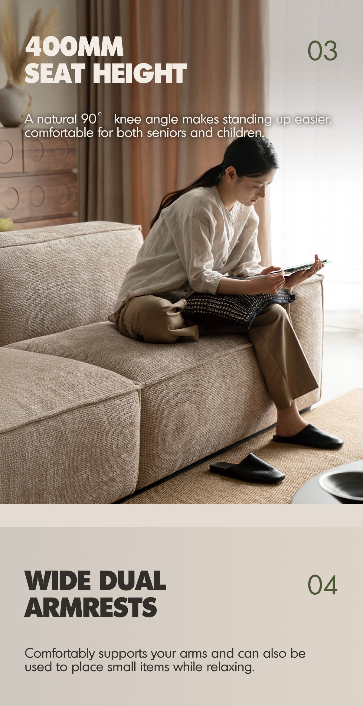 more product details and feature of Minimalist Linen Fabric 3 Seater Sofa CAMALEONDA
