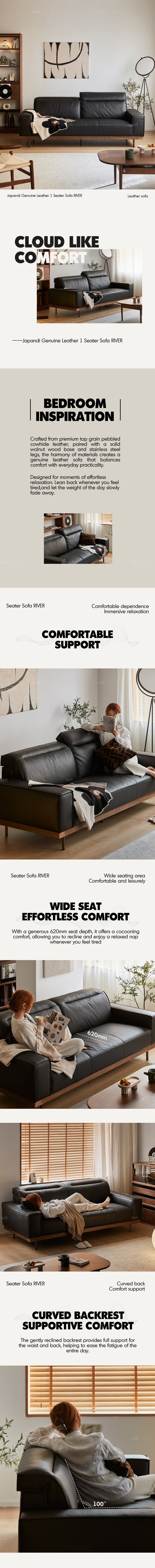 Japandi Genuine Leather 3 Seater Sofa RIVER More Details and Instruction