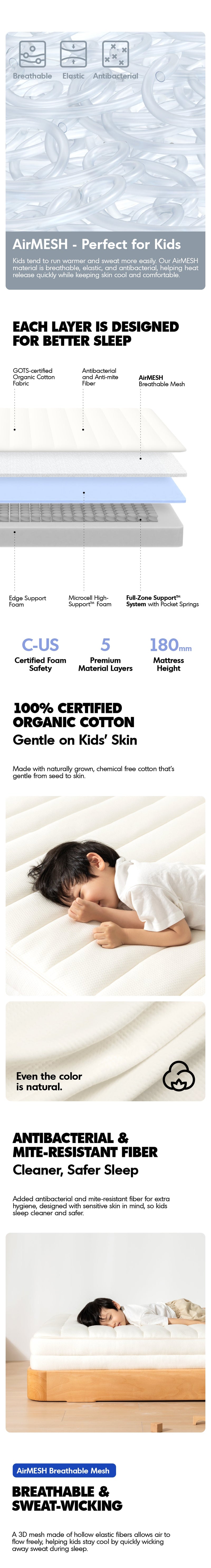 18cm Pocket Spring 3D AirMesh Kids Mattress BLUEBOX KIDS More Details and Instruction_2