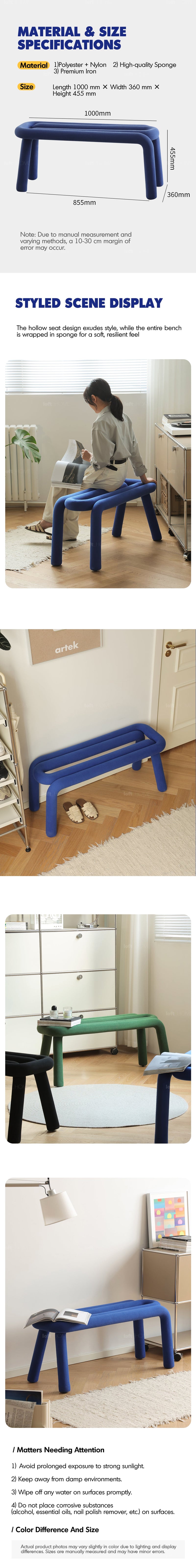 Bauhaus Velvet Fabric Dining Bench BOLD More Details and Instruction_2