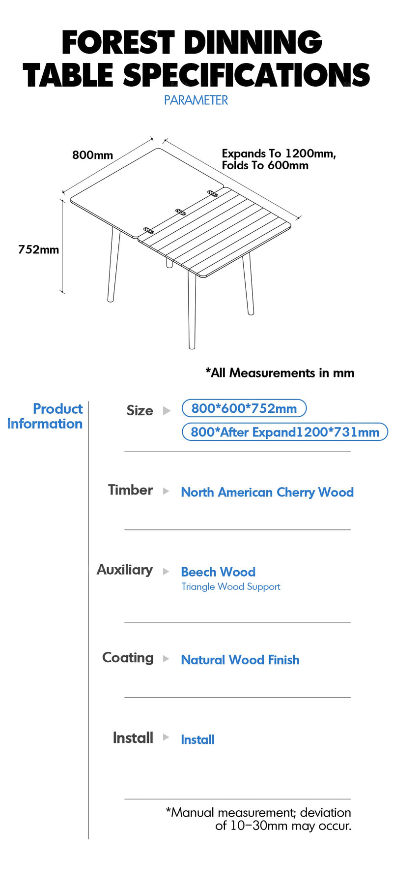 Scandinavian Cherry Wood Extendable Dining Table FOREST More Details and Instruction_4