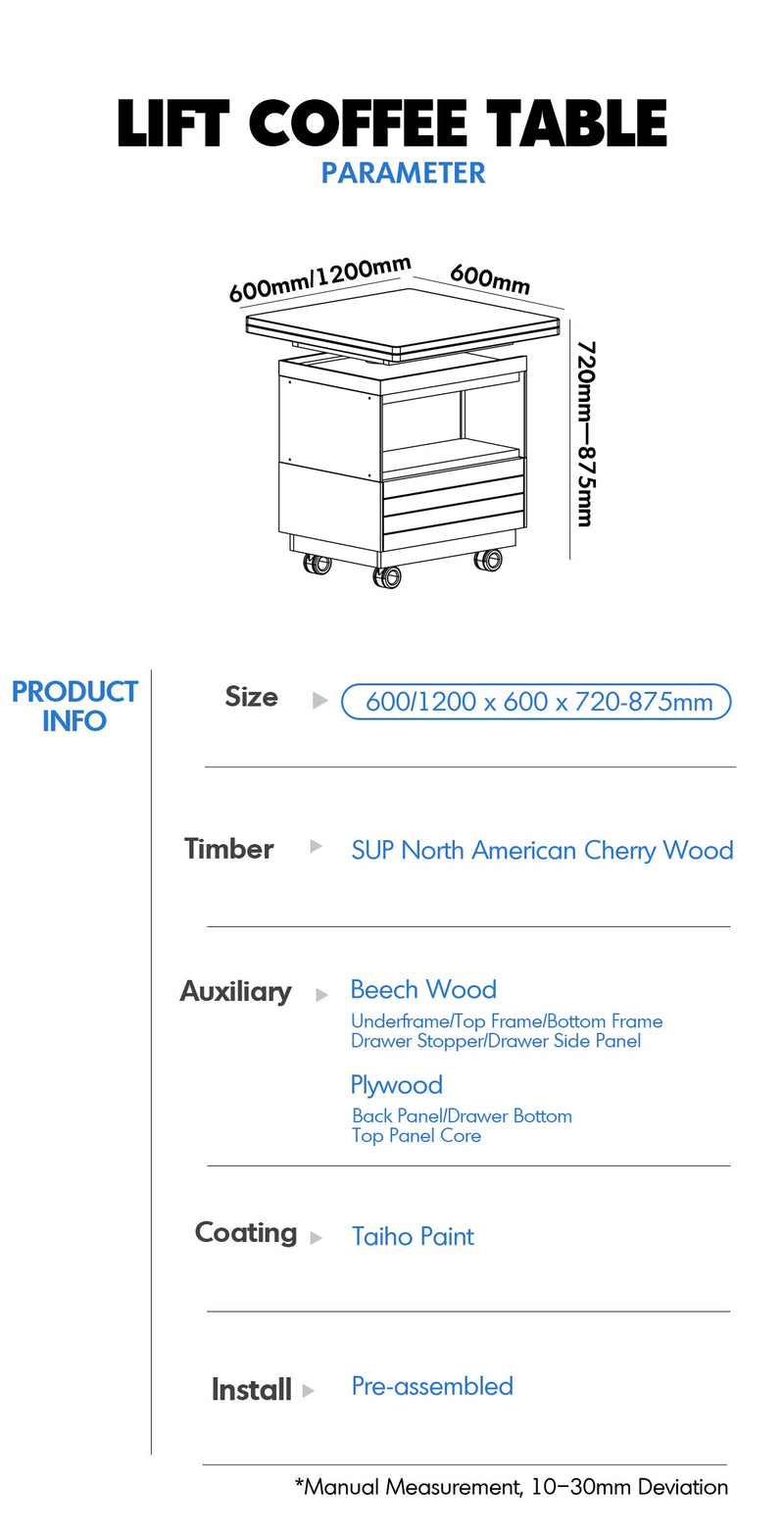 Scandinavian Cherry Wood Extendable Height Adjustable Coffee Table MIRROR LAKE More Details and Instruction_5
